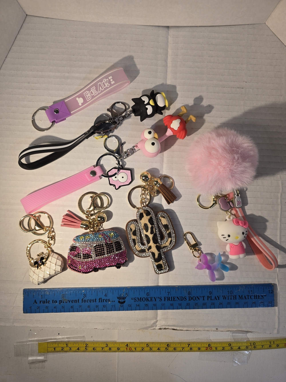 Assorted Cute Keychain Bundle with Pink Pom Pom & Novelty Charms